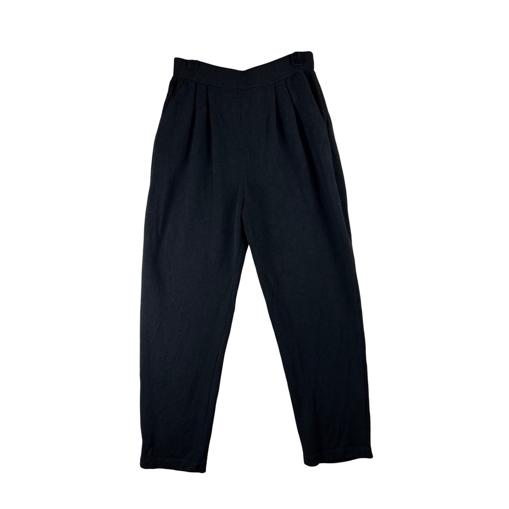 St‎ John Basics Womens Black Santana Knit Pleated Tapered High Rise Pants Size 2